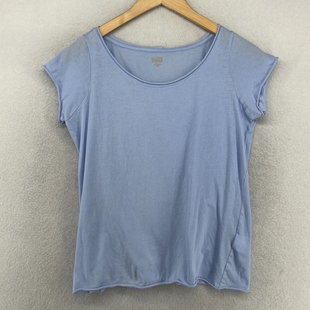 EILEEN FISHER Top PP Fine Jersey Cotton Scoop Neck Rolled Cap Sleeve Blue